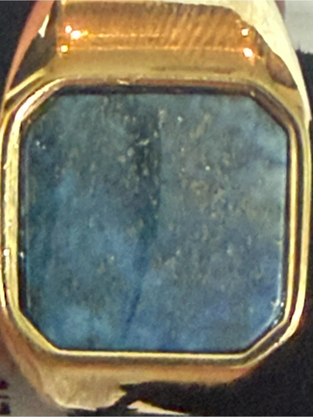 Gold-Tone Signet Ring with Blue Stone